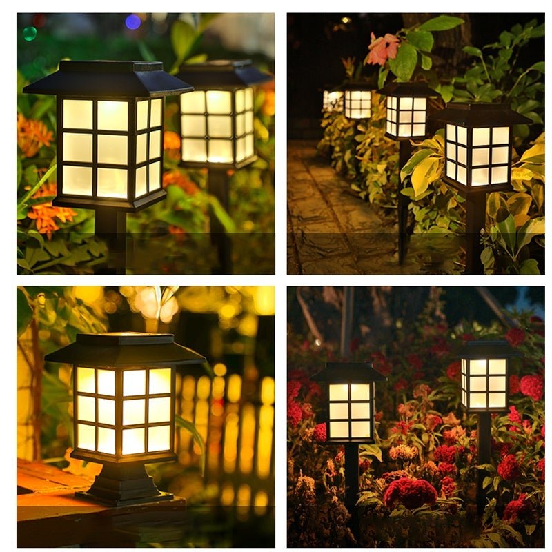 Square Pavilion - shaped Solar Outdoor Lights Black LED Garden Stakes Post Lighting