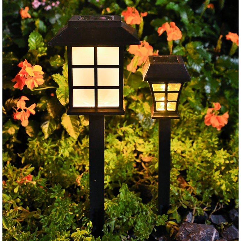 Square Pavilion - shaped Solar Outdoor Lights Black LED Garden Stakes Post Lighting
