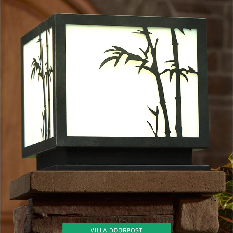 Square Bamboo Pattern Waterproof LED Modern Solar Lights Outdoor Pillar Lamp