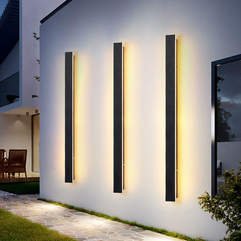Outdoor Long Strip Waterproof Metal Black Modern Outdoor Wall Lights
