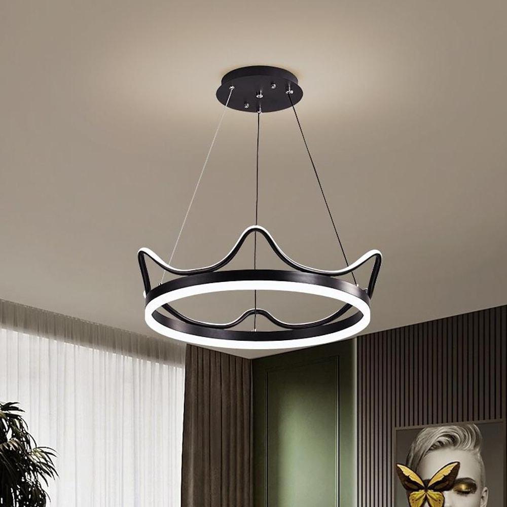 20'' LED 1-Light Dimmable Pendant Light Nordic Style Contemporary Aluminum Acrylic Crown Stylish Circle Design