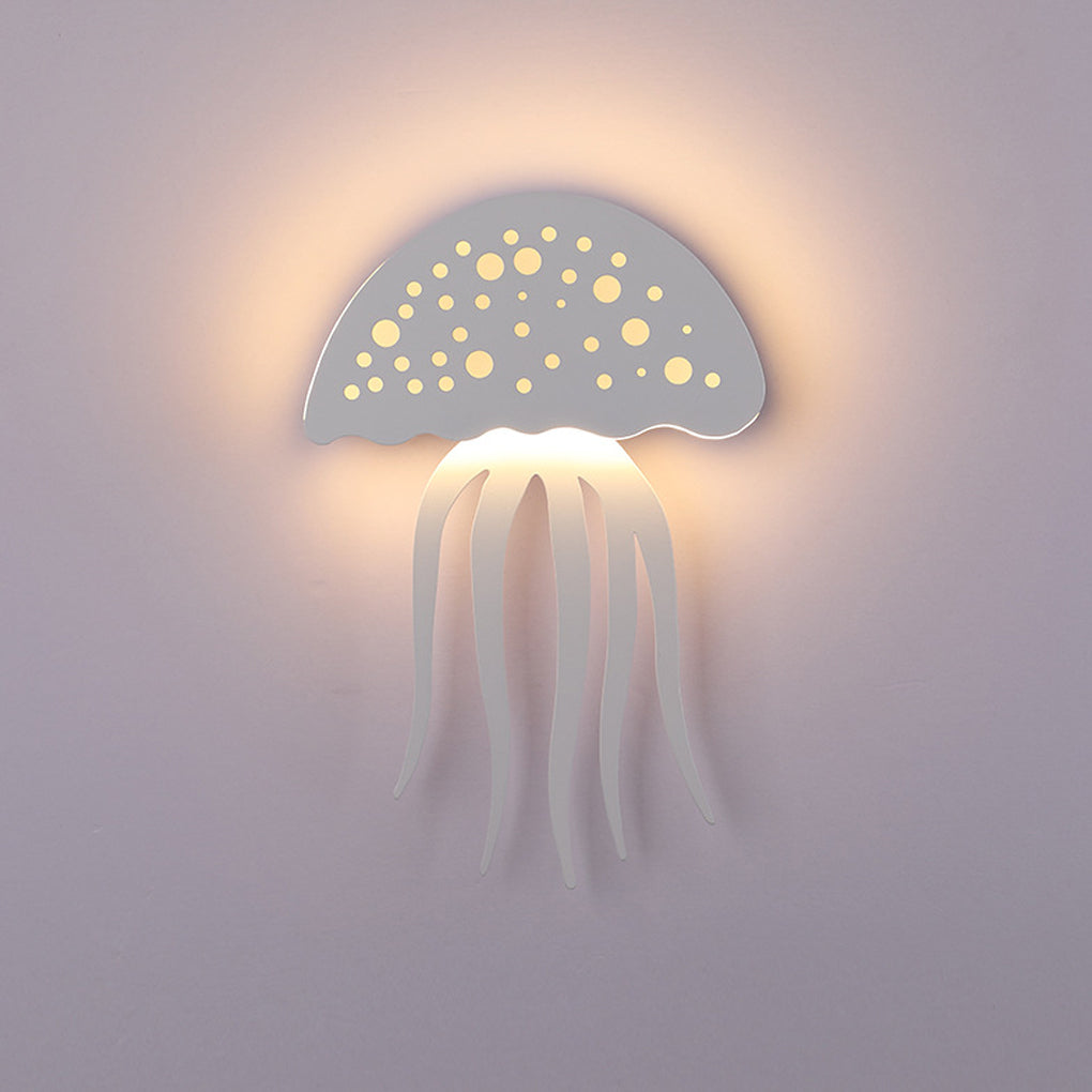 Jellyfish wall light close-up showing soft halo glow and tentacle shape.