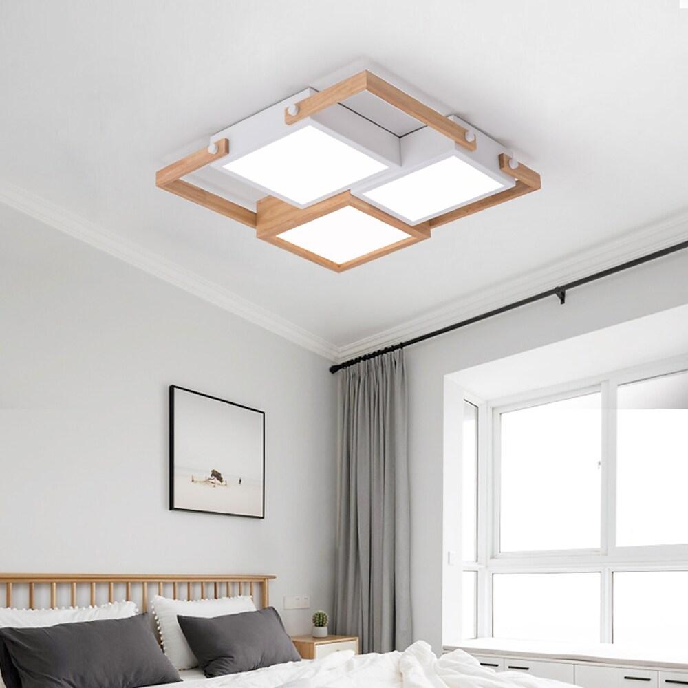 19'' LED 1-Light Single Design Flush Mount Lights Nordic Style Modern Metal Wood Bamboo Dimmable Ceiling Lights-dazuma