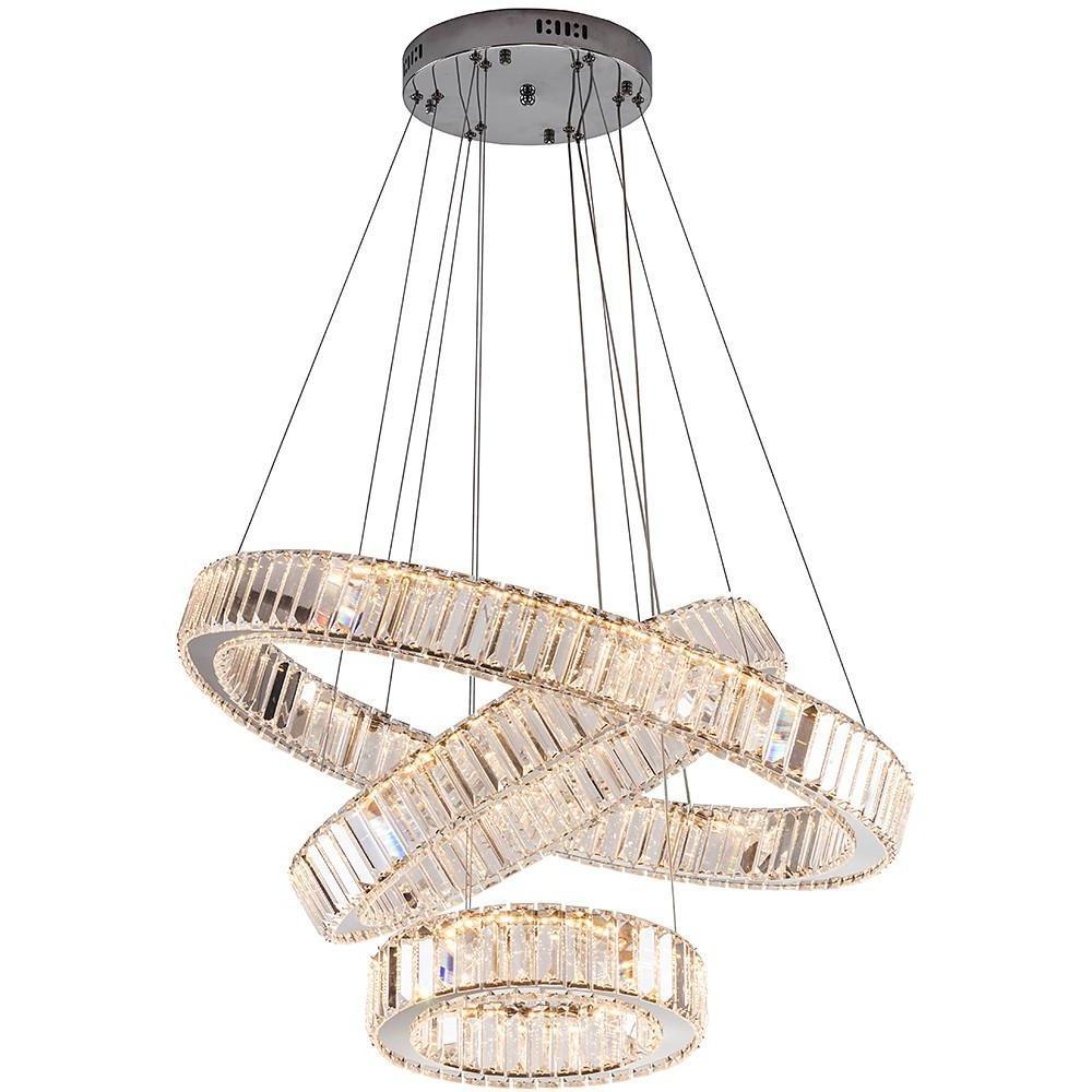 Chrome Crystal 3-Tier Pendant Light Modern Chandelier - Dazuma