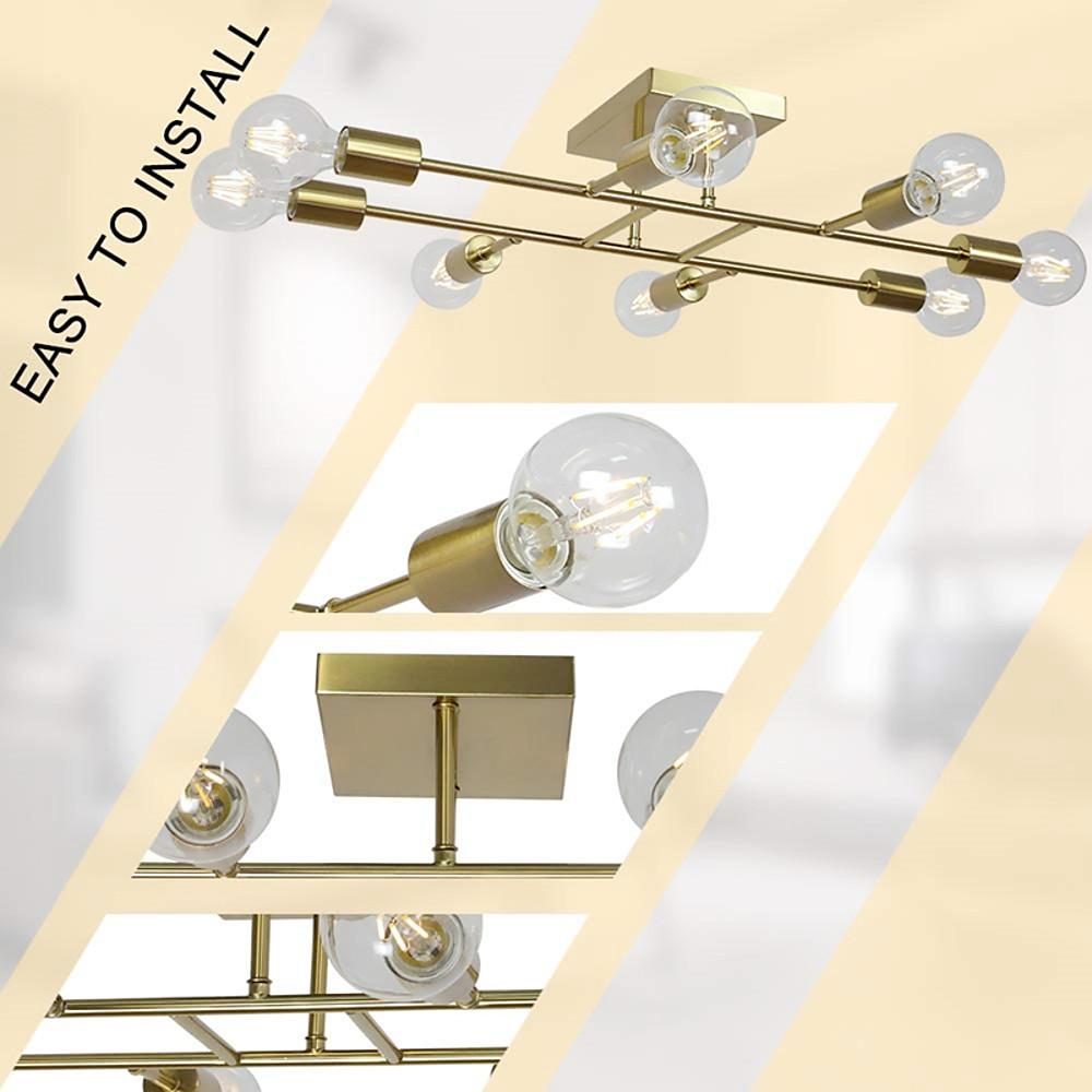 8 - Light Antique Brass Vintage LED Semi Flush Mount Ceiling Light