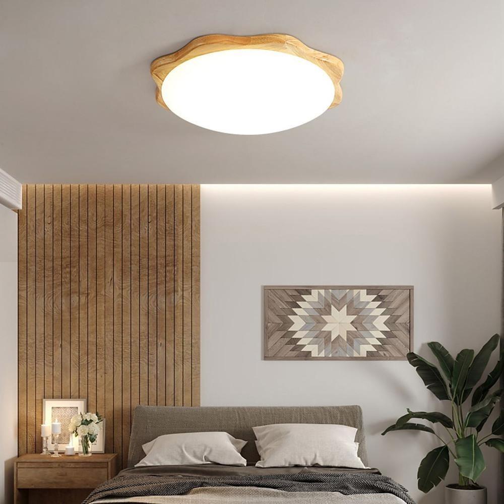 14'' LED 1-Light Dimmable Flush Mount Lights Nordic Style LED Wood Bamboo Acrylic Plastic Dimmable Ceiling Lights-dazuma