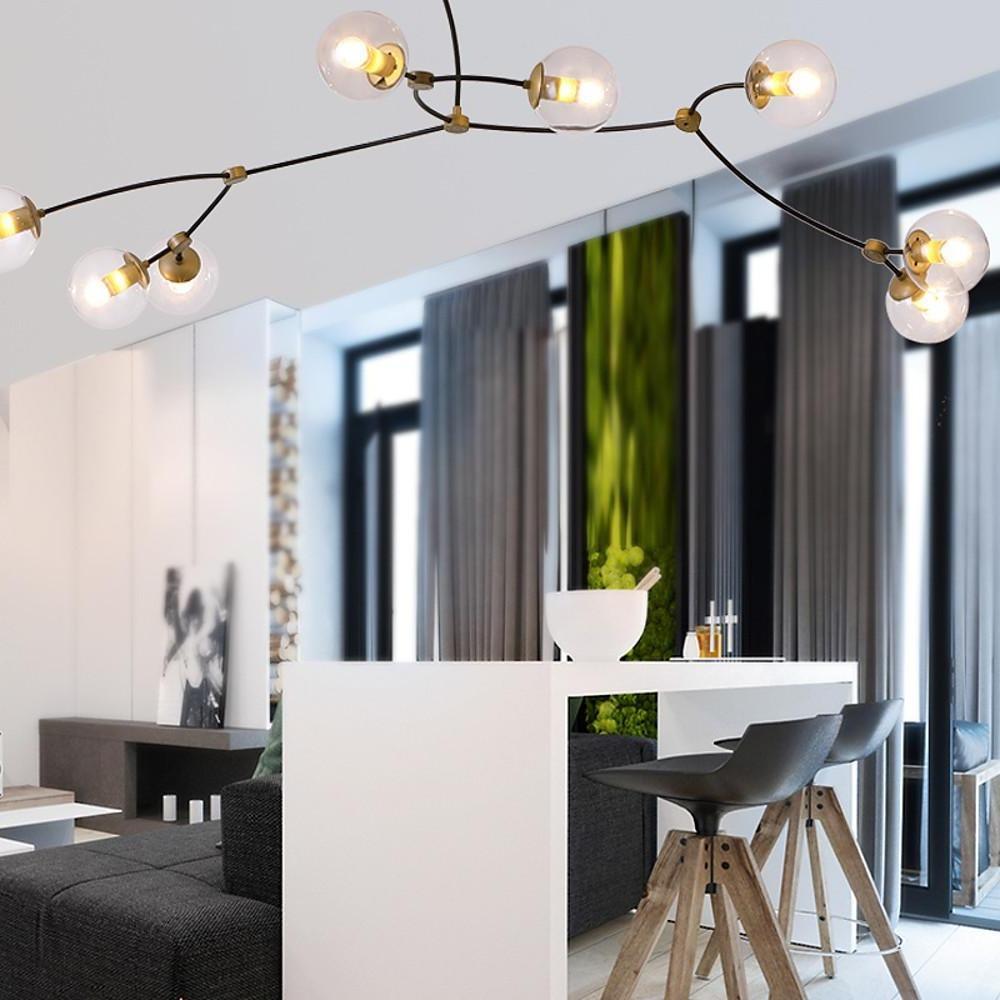 Modern 8 - Light LED Chandelier with Electroplated Metal and Glass Globes