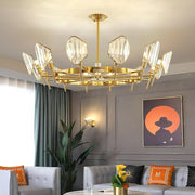 Brass Ring Frame Crystal Chandelier - Gold Metal, Crystal Accents Pendant Lights