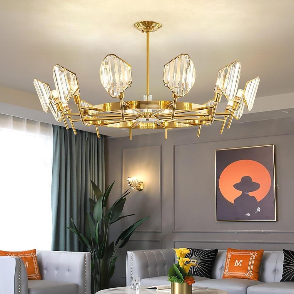 Brass Ring Frame Crystal Chandelier - Gold Metal, Crystal Accents Pendant Lights