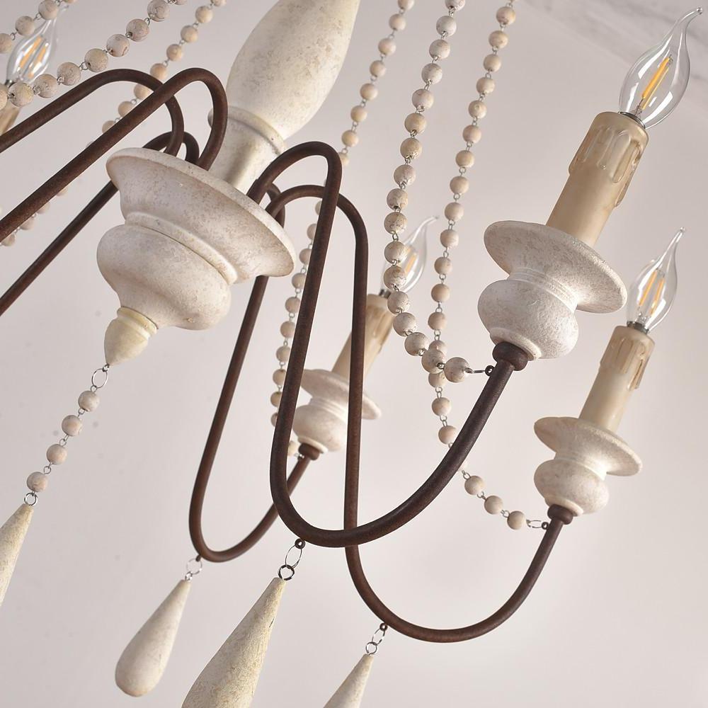 Rustic Farmhouse Wood Bead Chandelier with Teardrops Candle - Style Lights