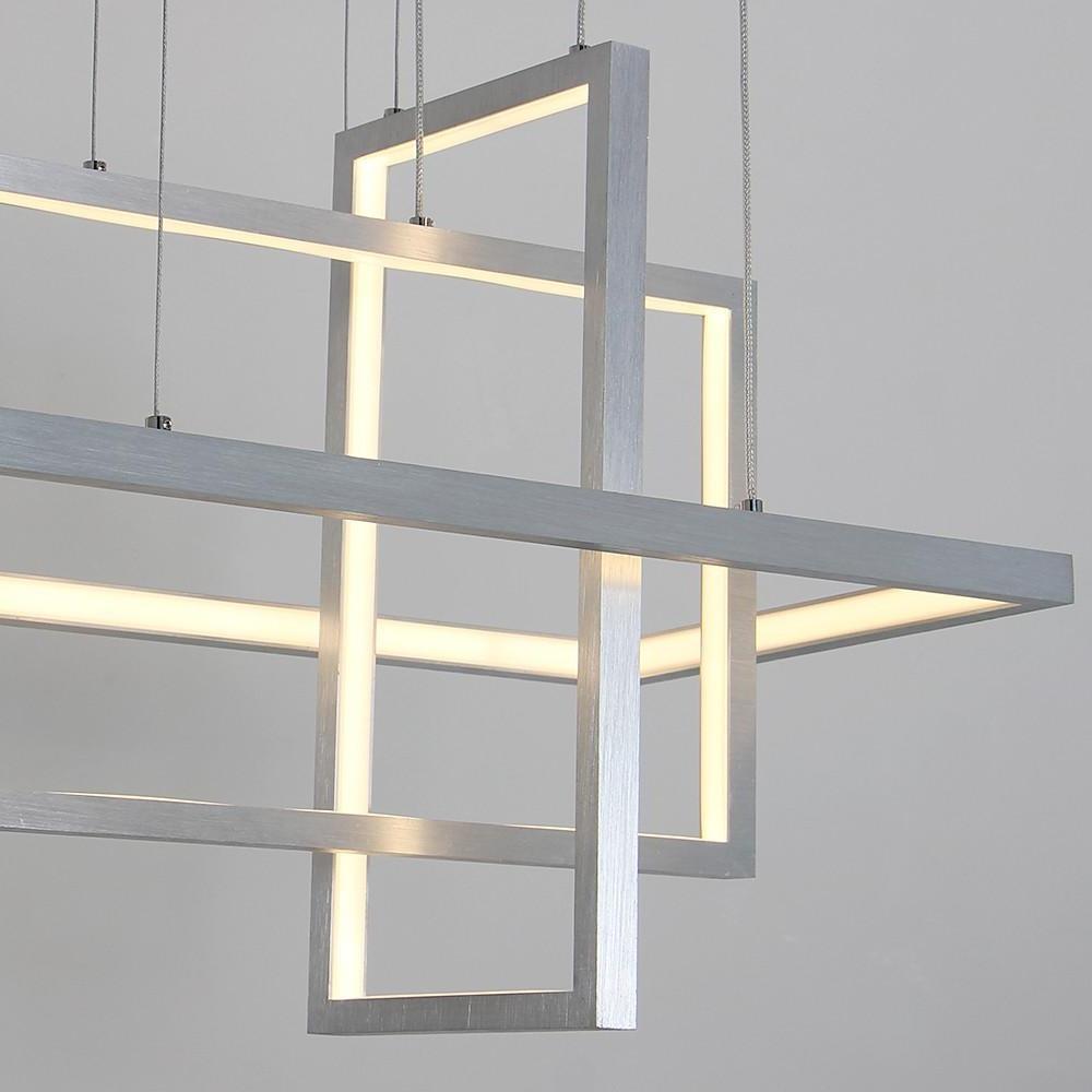 31.5'' Three - Part Futuristic Square Rectangular Hybrid Aluminum Chandelier with Capable Ambient Lights