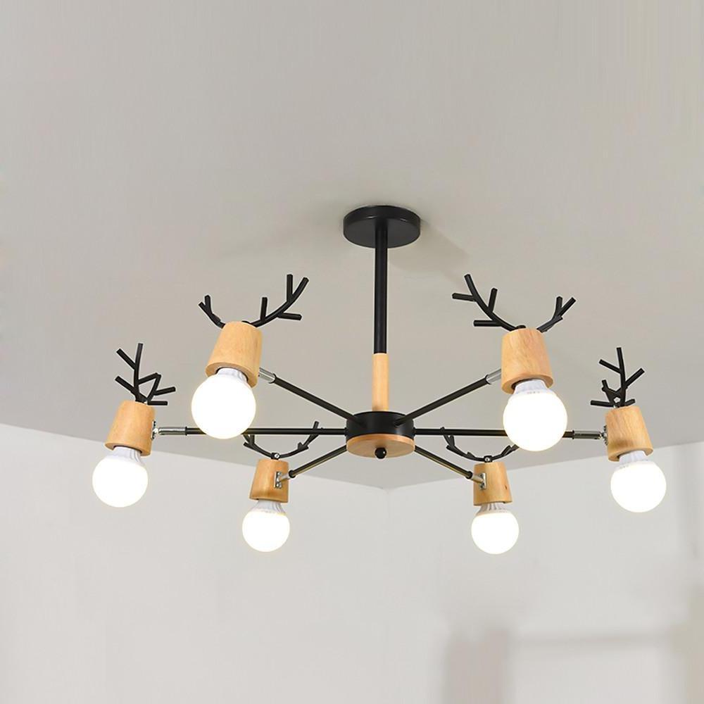 31'' LED Incandescent 6-Light Sputnik Design Chandelier Nordic Style Contemporary Metal Wood Bamboo Chandeliers-dazuma