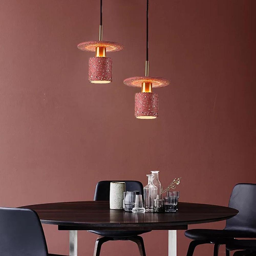 Terrazzo - Inspired Cement Cylinder LED Pendant Lights Modern Island Lighting