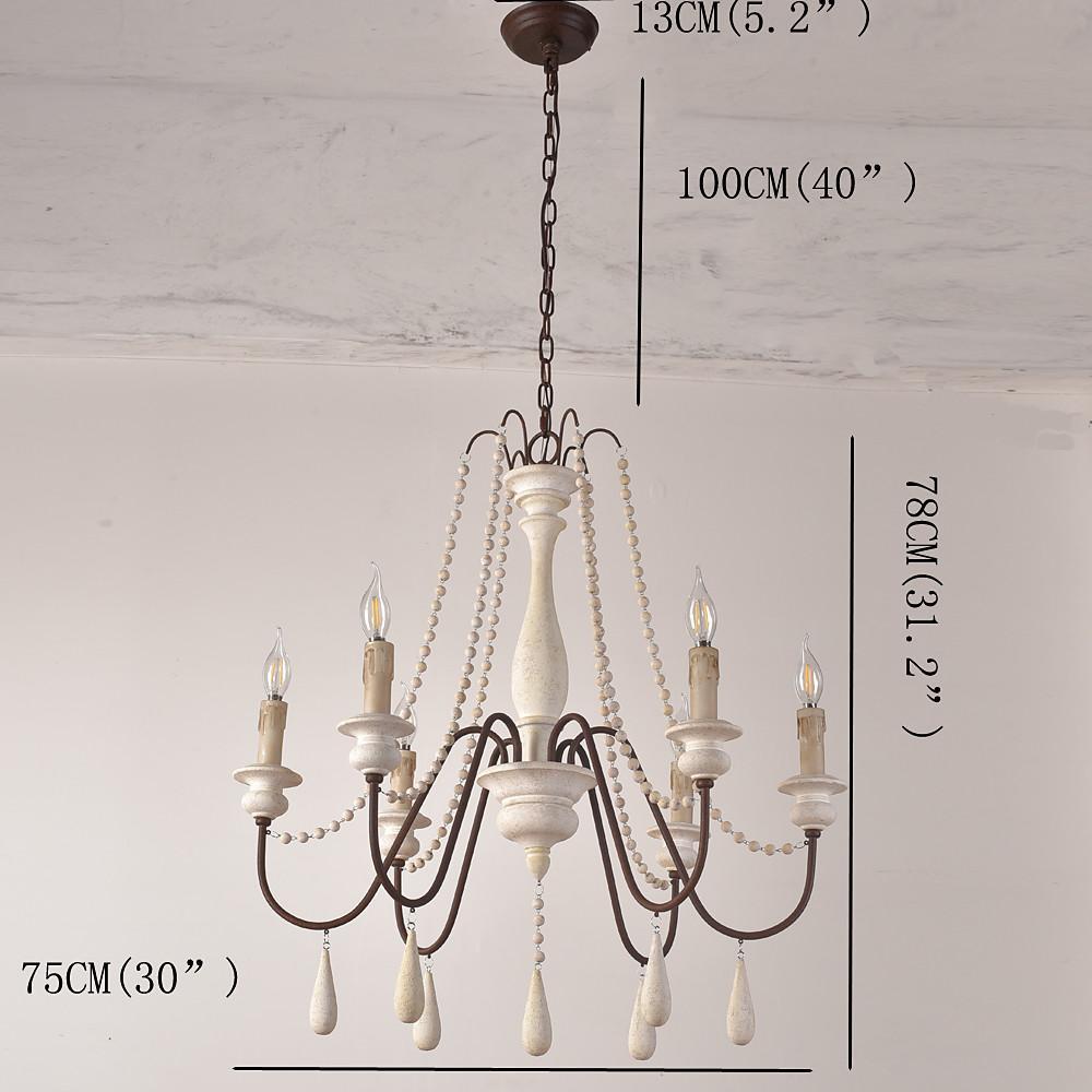 Rustic Farmhouse Wood Bead Chandelier with Teardrops Candle - Style Lights
