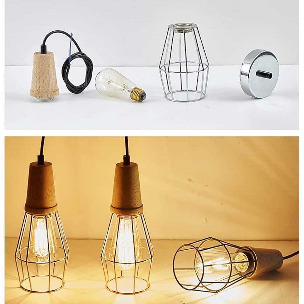 Antique Lantern Pendant Light Vintage Metal Wood LED Ceiling Light