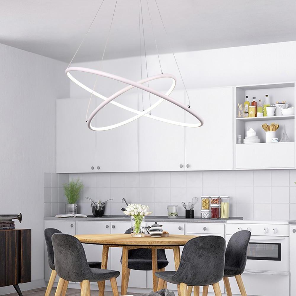 Modern LED Chandelier Minimalist 2 - Ring Geometric Lights with Adjustable Height