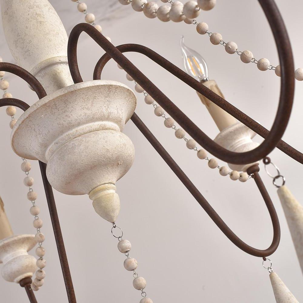 Rustic Farmhouse Wood Bead Chandelier with Teardrops Candle - Style Lights