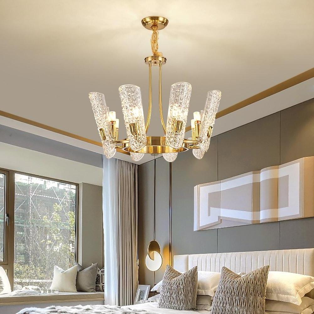 8 - light LED Electroplated Metal Glass Gold Classic Chandelier Pendant Lighting