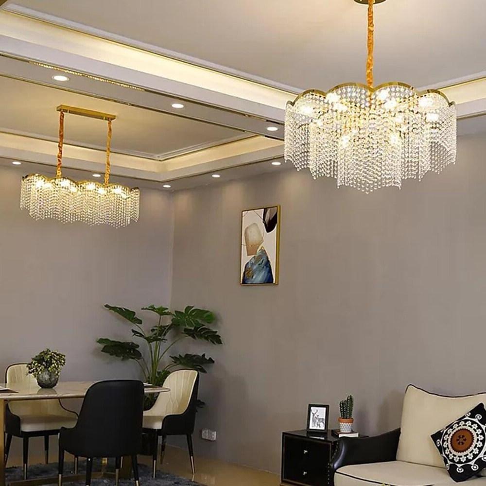 24'' LED 12 Bulbs 8-Light Lantern Desgin Chandelier Modern Stainless Steel Crystal Chandeliers