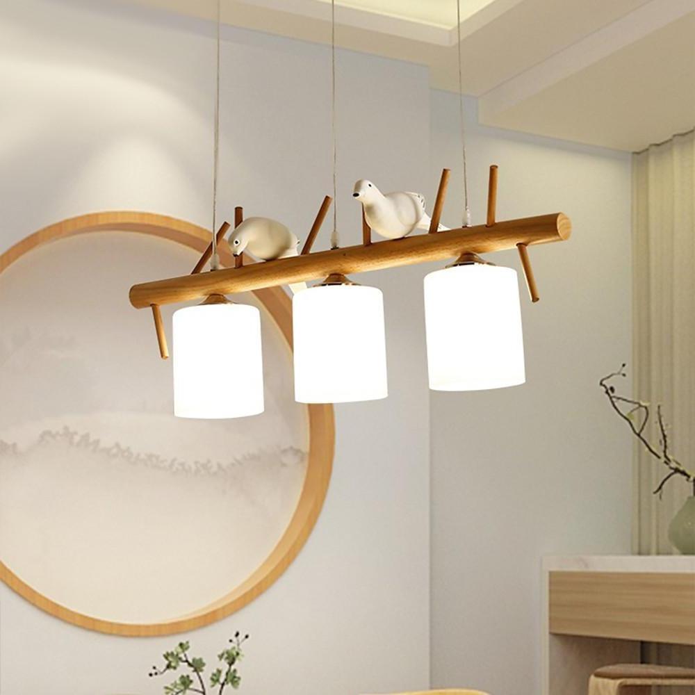 Rustic Island Kitchen Pendant Lighting Wood Glass Pendant Lighting