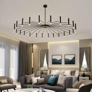 Modern 24 - light Streamlined Round Chandelier - 24 LED Bulbs, 63'' Dia, Adjustable Height, Black Finish