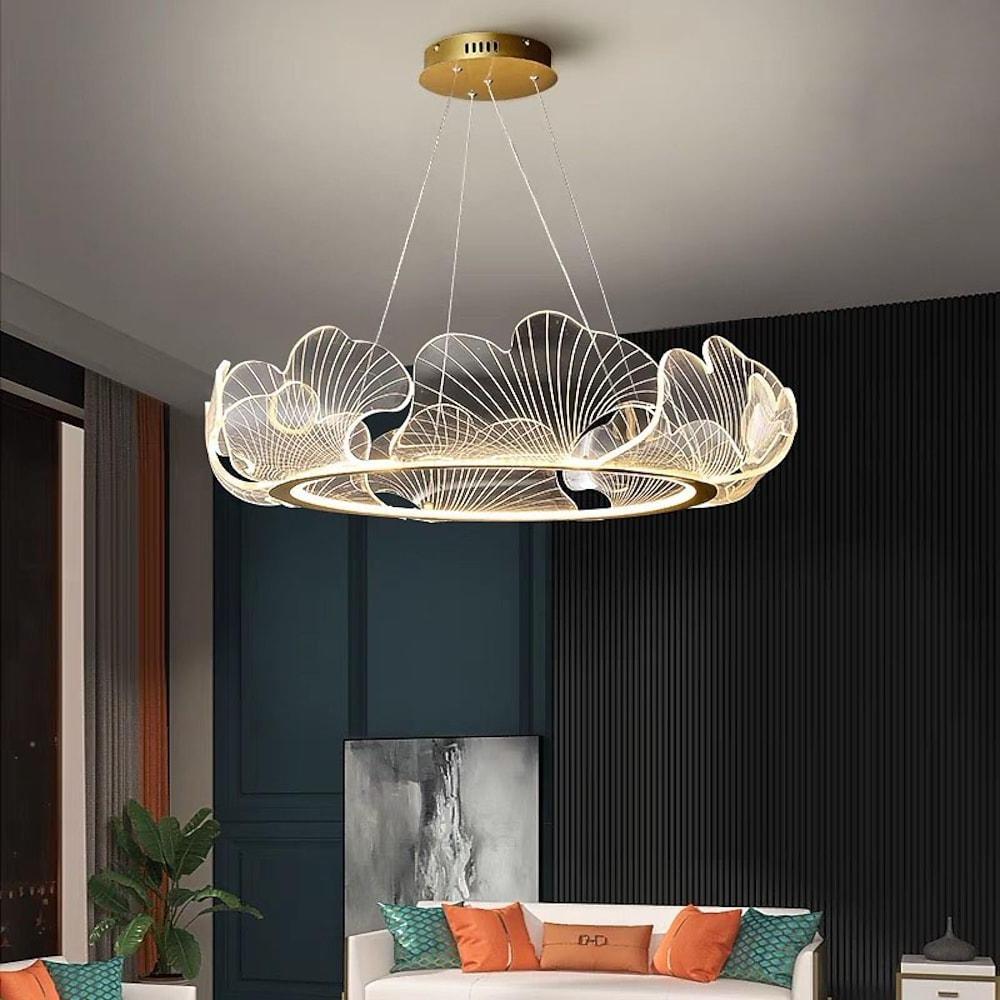 Sea - Inspired Elegant Wave Round Acrylic Chandelier with Gold Finish - 33inch Wide LED Ceiling Light