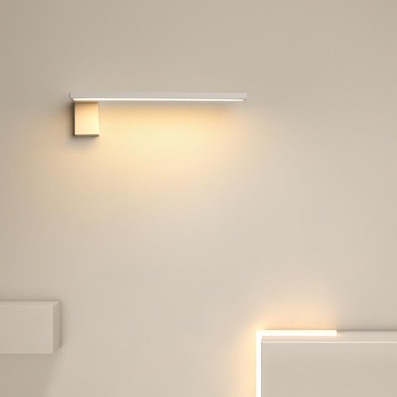 L shape wall light emitting warm ambient light on interior wall.