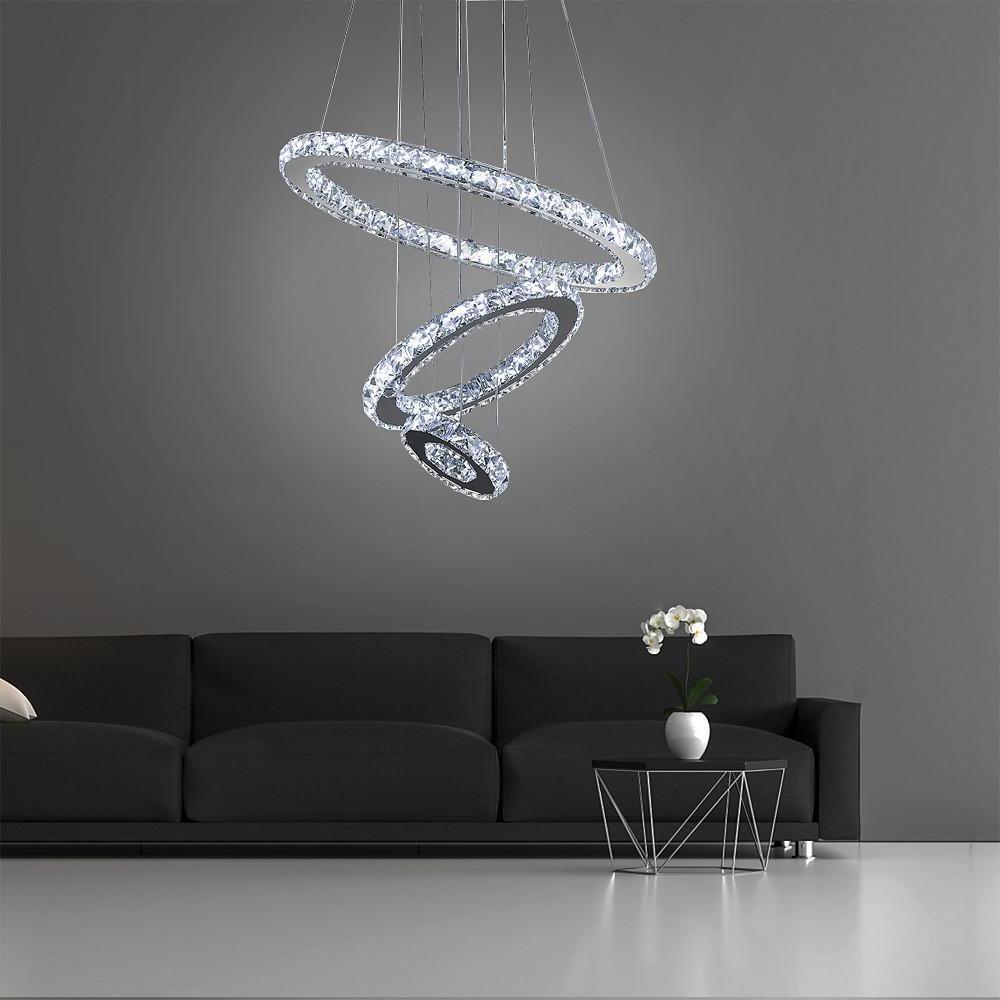 3 - Ring Adjustable Circles Tiered Crystal Bling Hanging Modern Chandeliers