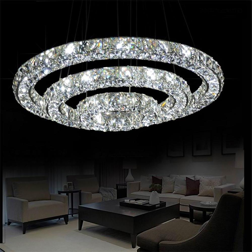 28'' LED 1-Light LED Eye Protection Crystal Adjustable Creative Chandelier LED Chic & Modern Metal Crystal Novelty Geometrical Circle Circle Design