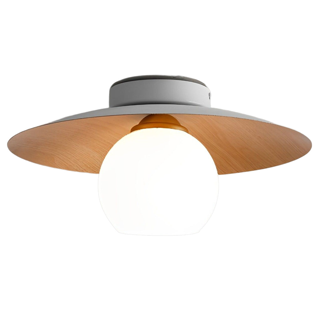 LED ceiling light with wood grain finish, providing focused light in a modern kitchen.