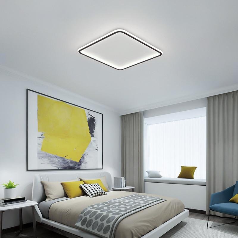 Square LED ceiling light with neutral white lighting in bedroom