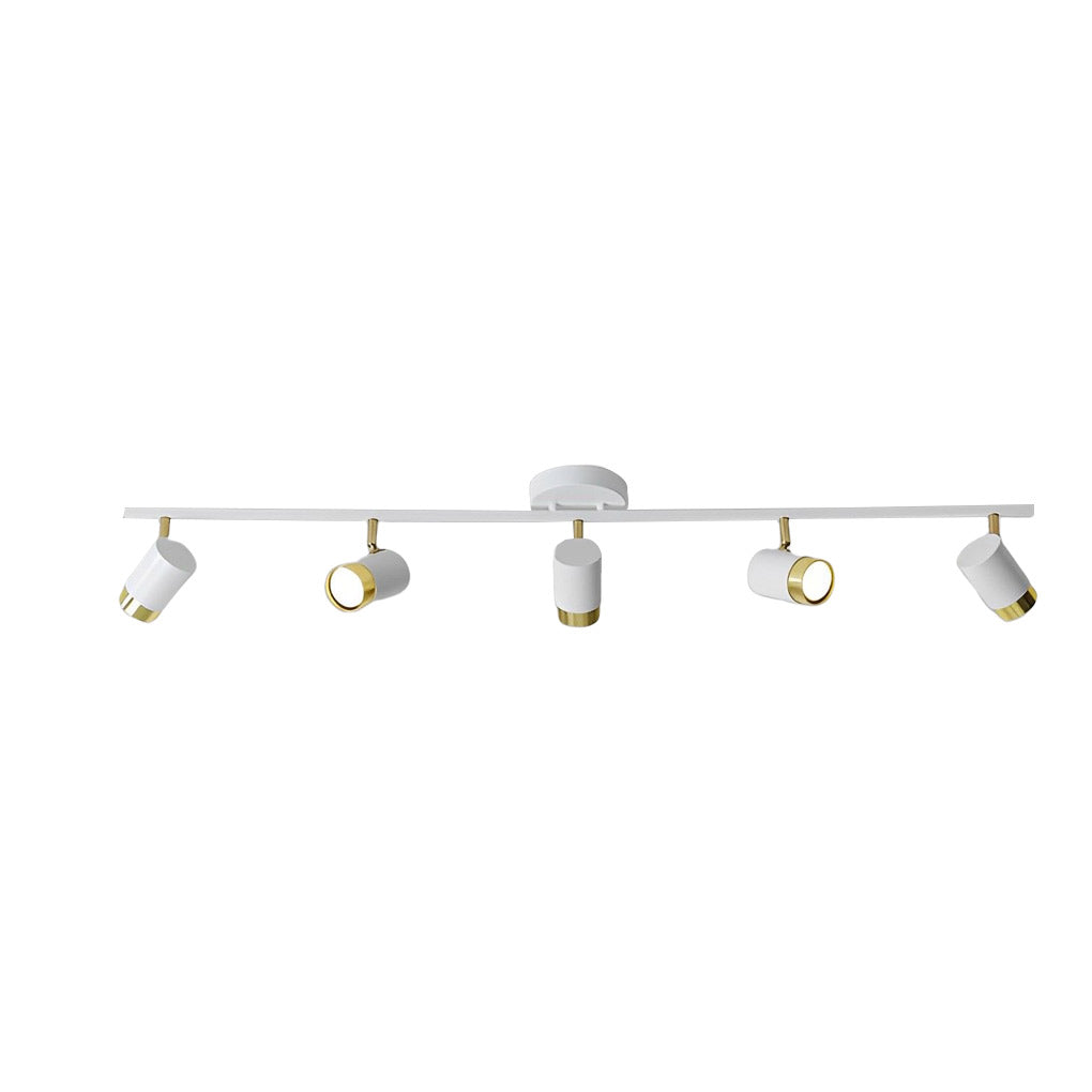 Close-up of LED ceiling track spotlights, showcasing their sleek and modern design.