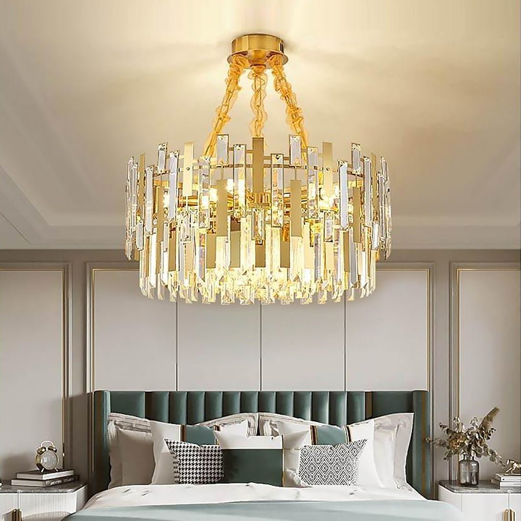 Queen Golden Crystal Chandelier - Modern Luxury, 9/12/17 Lights, Adjustable Height, 110 - 120V
