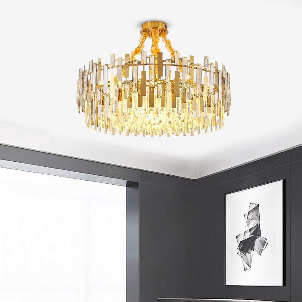 Queen Golden Crystal Chandelier - Modern Luxury, 9/12/17 Lights, Adjustable Height, 110 - 120V