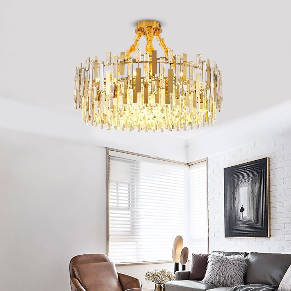 Queen Golden Crystal Chandelier - Modern Luxury, 9/12/17 Lights, Adjustable Height, 110 - 120V