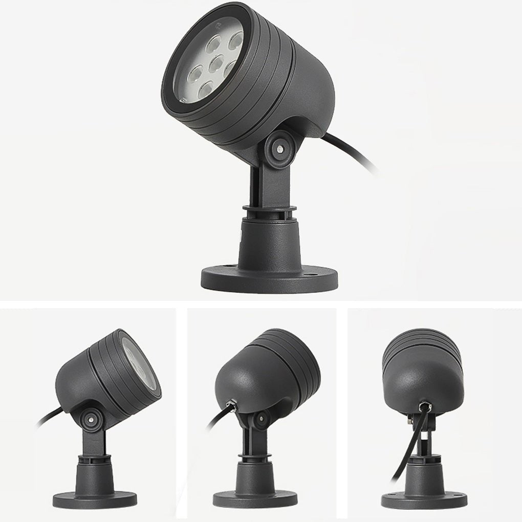 LED landscape spot lights shown with surface mount base, suitable for patios, decks, and hardscape lighting.