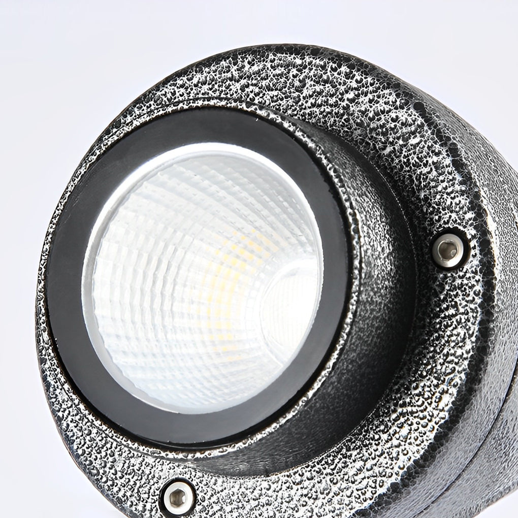 LED landscape spotlight front lens detail with focused beam optic design.