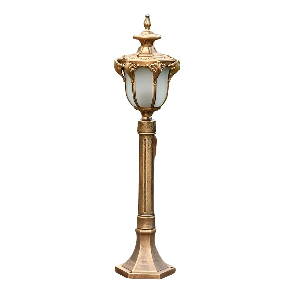 LED lawn lights with close-up of the decorative pattern and light.