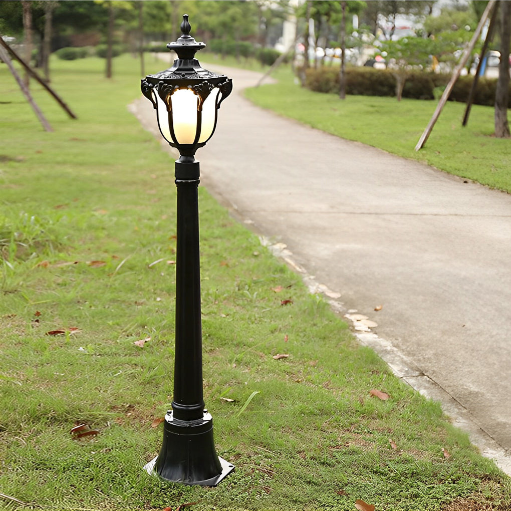 LED lawn lights providing elegant illumination for a contemporary landscape.
