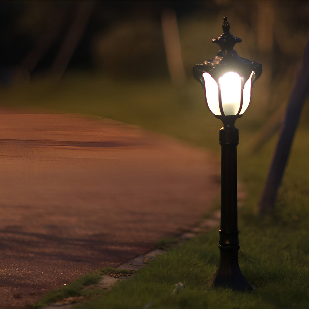 LED lawn lights illuminating a cozy outdoor deck with directional glow.