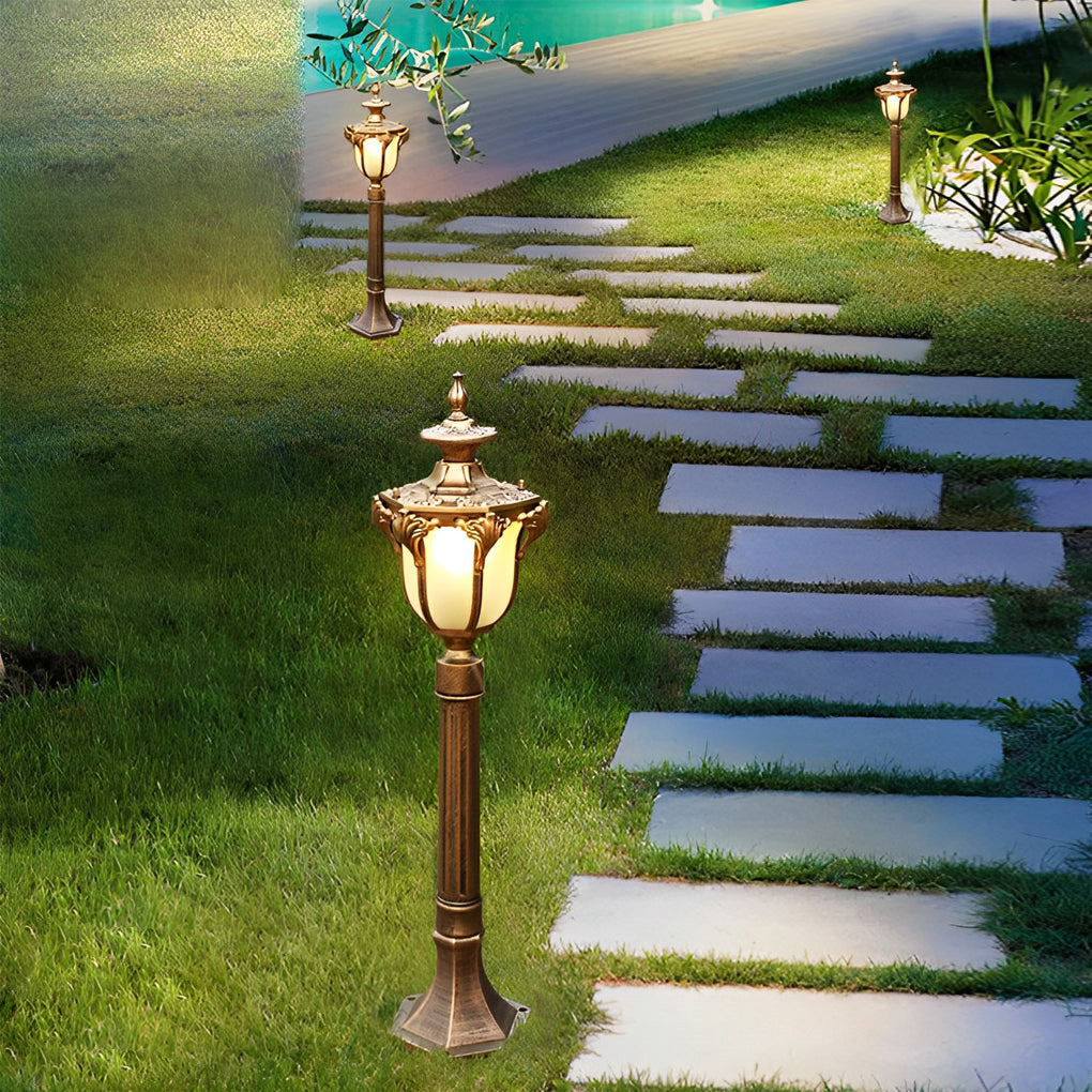 LED lawn lights with multiple units arranged for modern outdoor lighting.