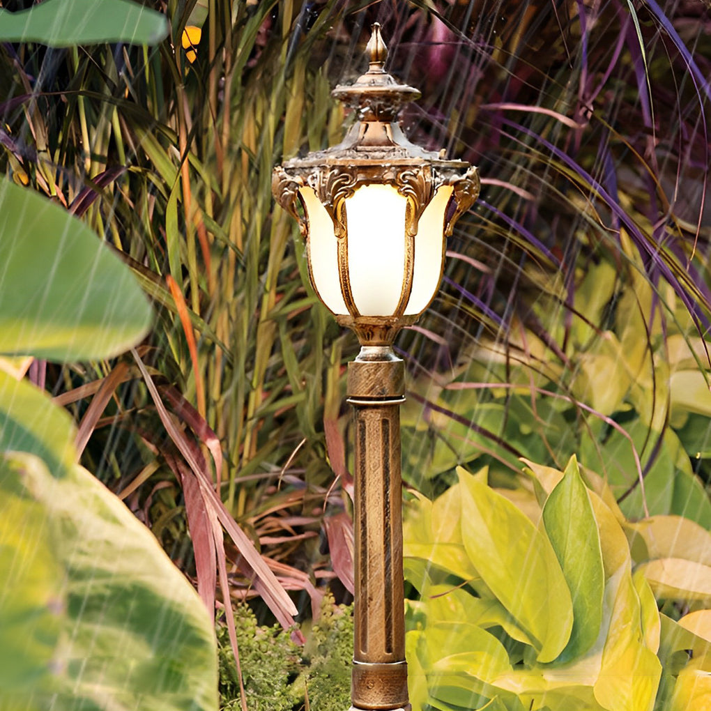 LED lawn lights with top view highlighting the unique vintage design.
