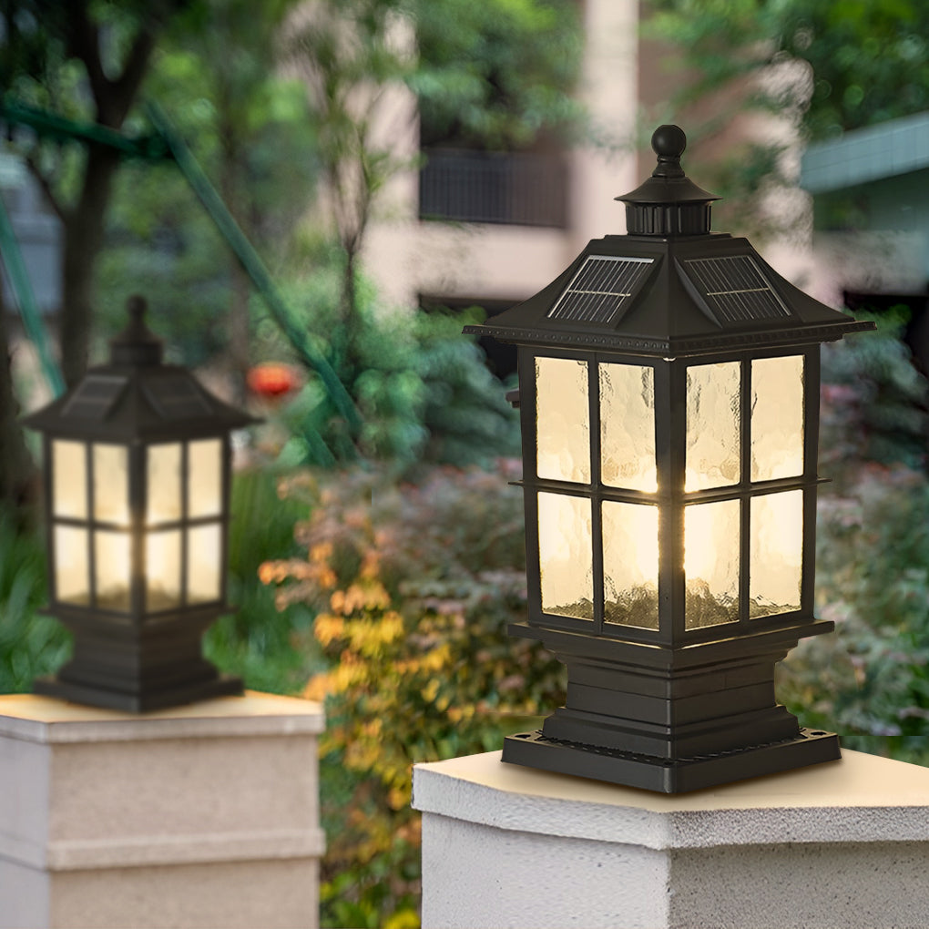 LED pillar lights providing elegant illumination for a contemporary garden.