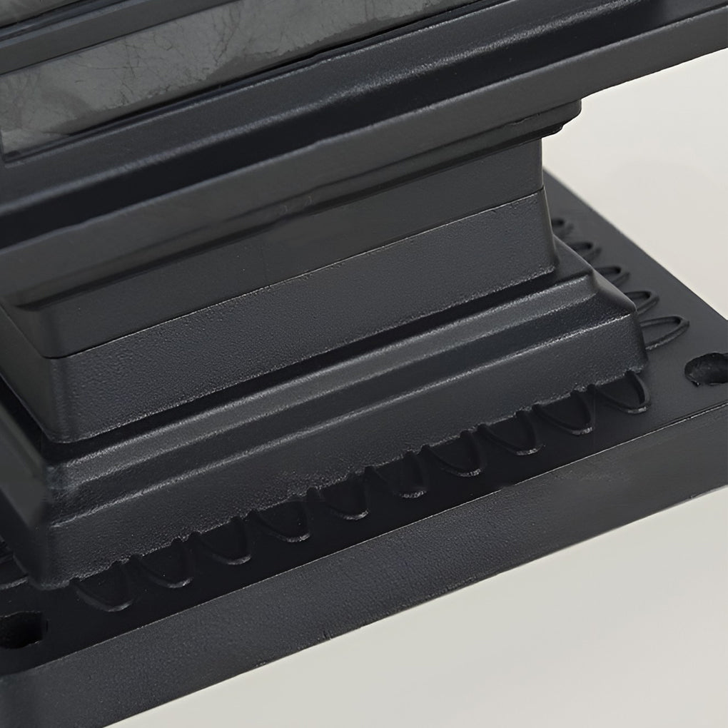 LED pillar lights with top view showing solar panel and installation.