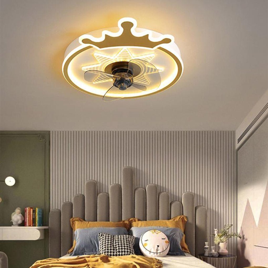 Creative  LED Star Round Shaped Flush Mount Kids Bedroom Ceiling Fans with Lights Remote Control Ceiling Fans with Chandelier for Living Room - Dazuma