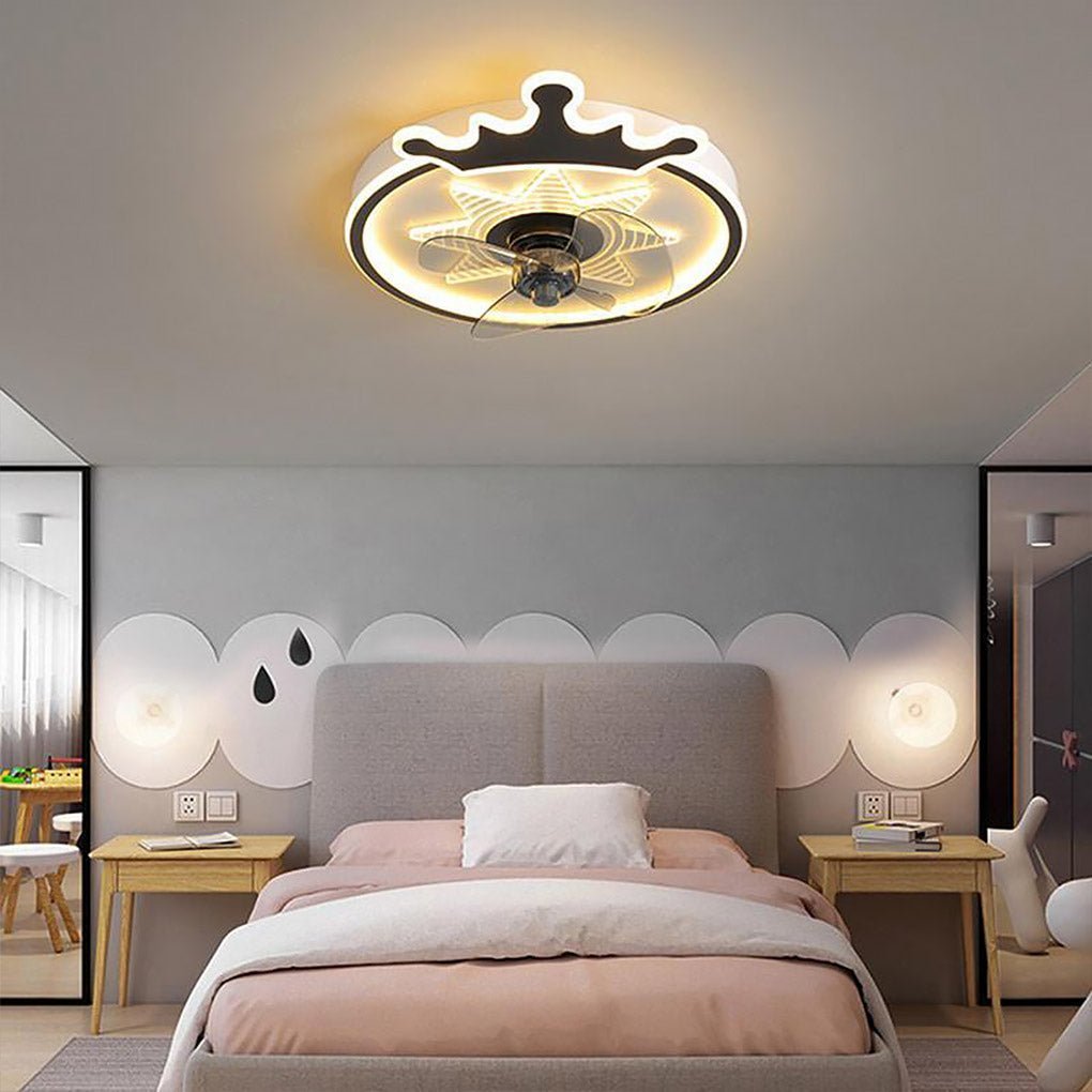 LED Round Crown Shaped Flush Mount Kids Ceiling Fans with Remote Control - Dazuma