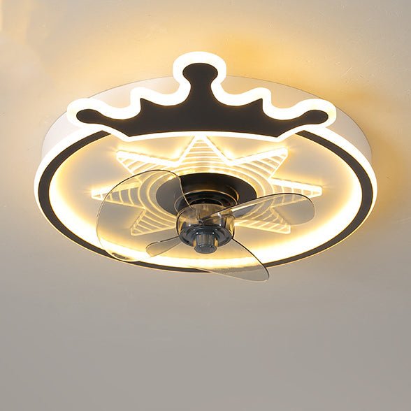 LED Round Crown Shaped Flush Mount Kids Ceiling Fans with Remote Control - Dazuma