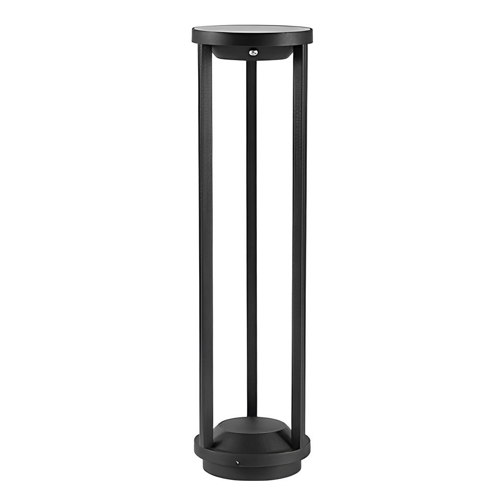 LED solar bollard lights in black, side view of the sleek design.