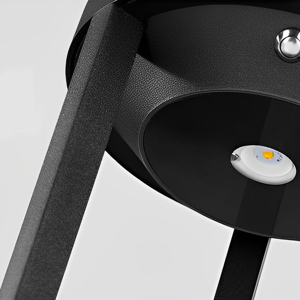 LED solar bollard lights with a close-up of the solar panel and light.