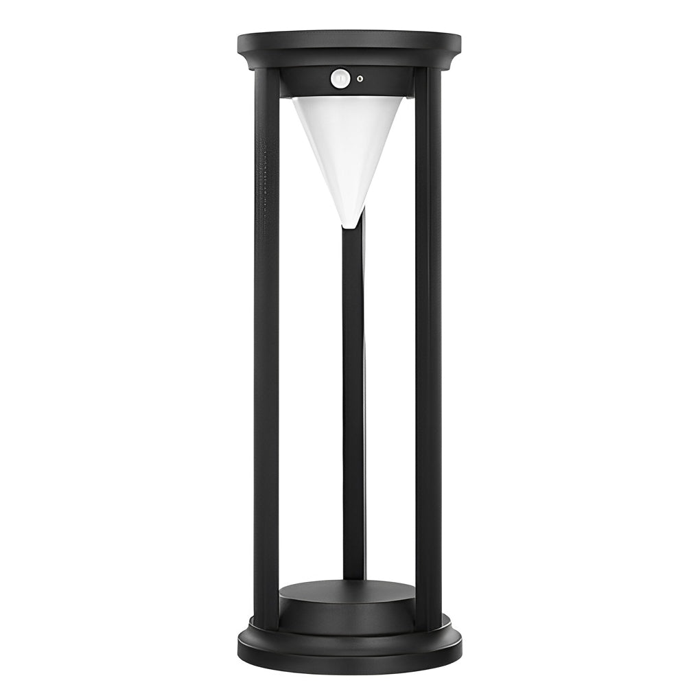 LED solar bollard lights dimensions, front view with size specifications.